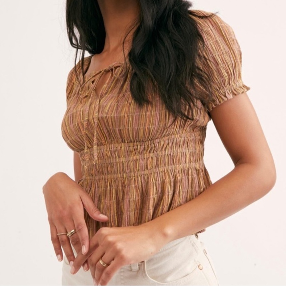Free people Vivi smocked striped blouse